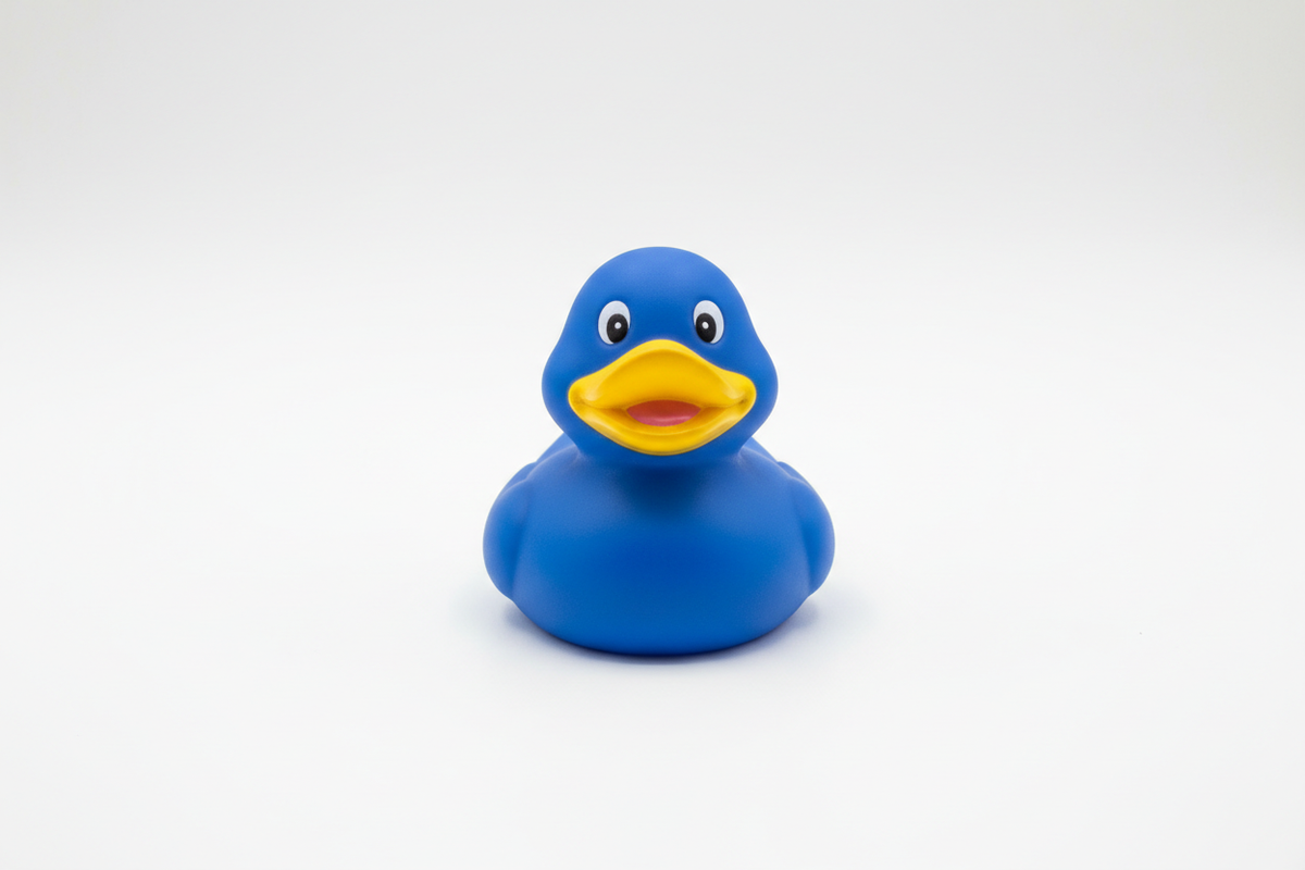 a blue toy duck