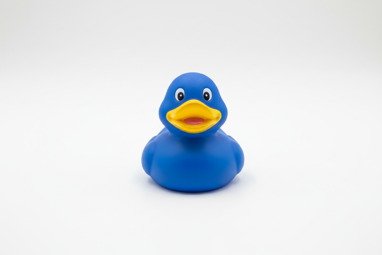 a blue toy duck